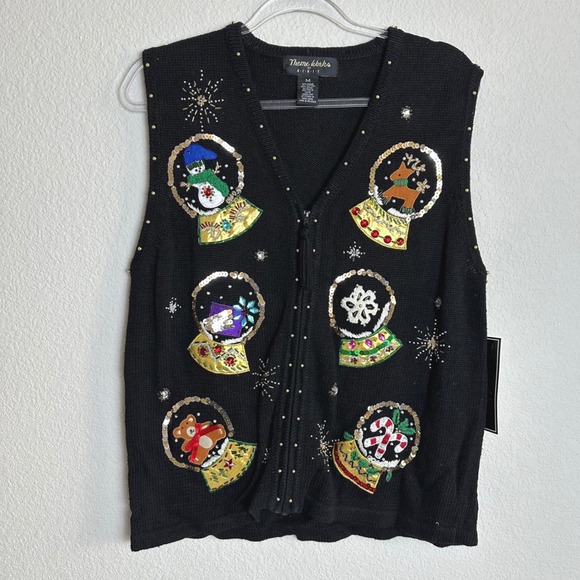 Theme Works by KIKIT Jackets & Blazers - Theme Works by KIKIT Christmas Snow Globe Zip Sweater Vest Black‎ NWT Medium